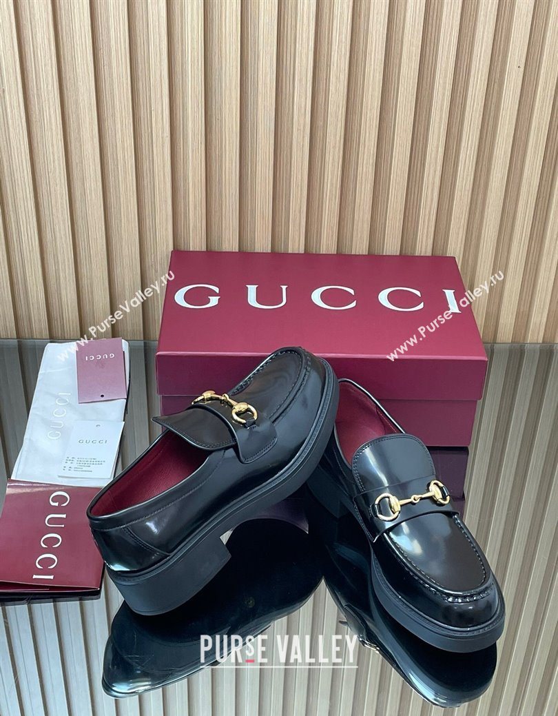 Gucci Shiny Leather Loafers 4.5cm with Horsebit Black 2025 840725 (MD-250828093)