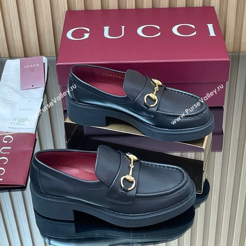Gucci Calf Leather Loafers 4.5cm with Horsebit Black 2025 840725 (MD-250828094)