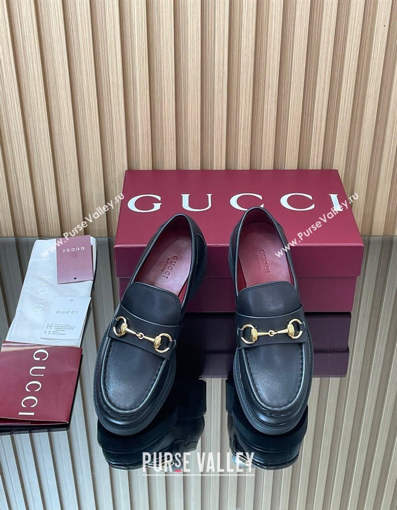 Gucci Calf Leather Loafers 4.5cm with Horsebit Black 2025 840725 (MD-250828094)