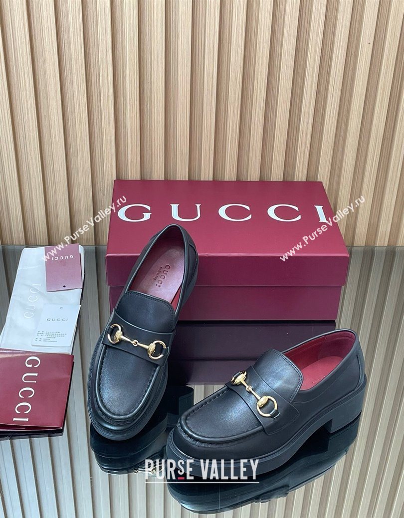 Gucci Calf Leather Loafers 4.5cm with Horsebit Black 2025 840725 (MD-250828094)