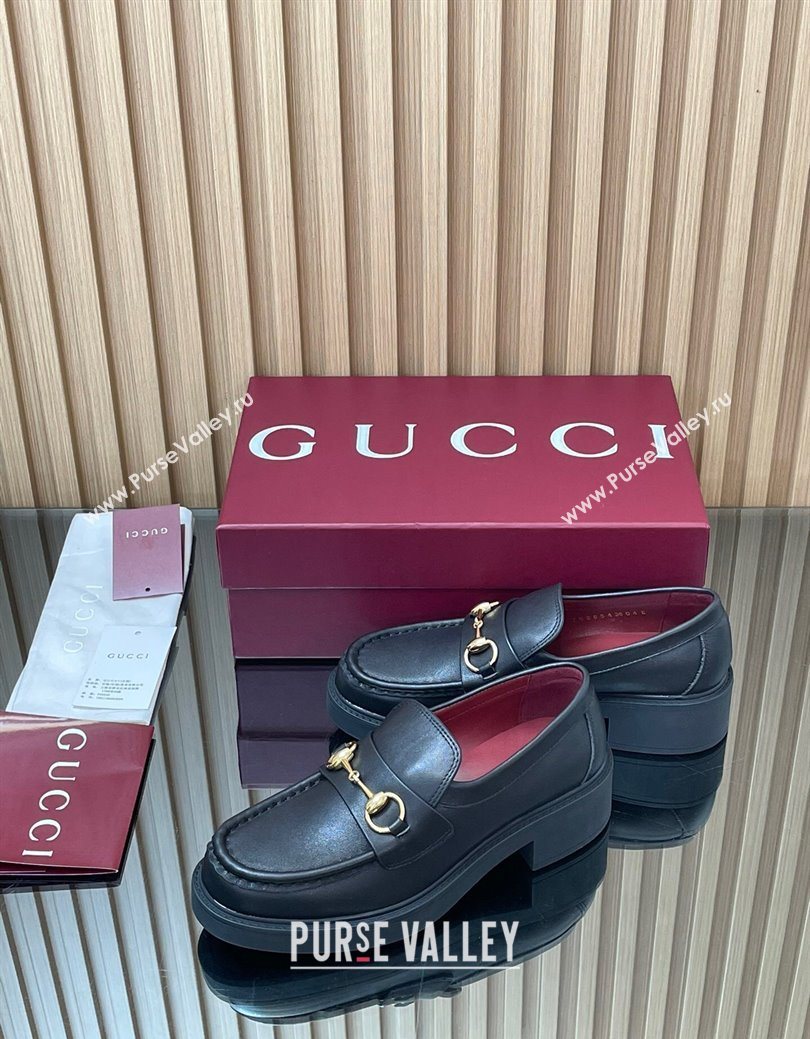 Gucci Calf Leather Loafers 4.5cm with Horsebit Black 2025 840725 (MD-250828094)