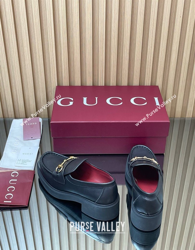 Gucci Calf Leather Loafers 4.5cm with Horsebit Black 2025 840725 (MD-250828094)
