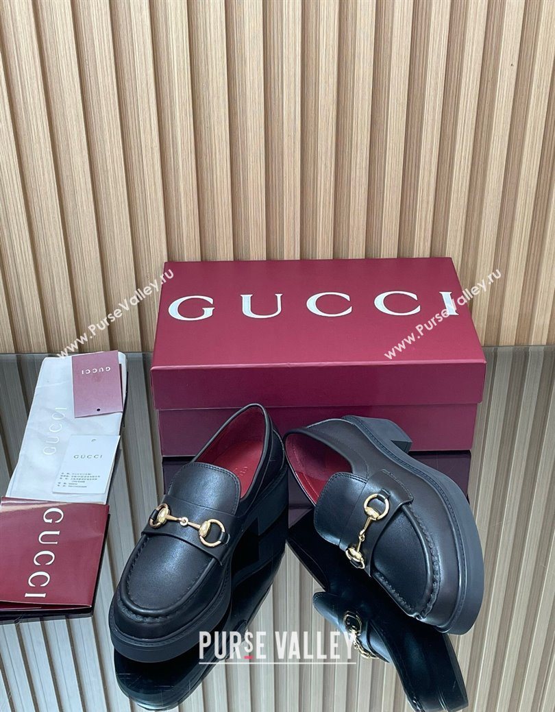 Gucci Calf Leather Loafers 4.5cm with Horsebit Black 2025 840725 (MD-250828094)