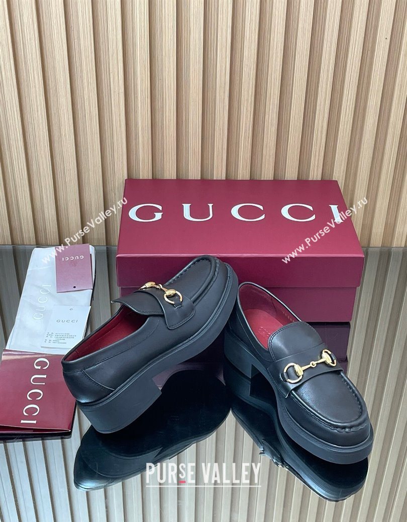 Gucci Calf Leather Loafers 4.5cm with Horsebit Black 2025 840725 (MD-250828094)