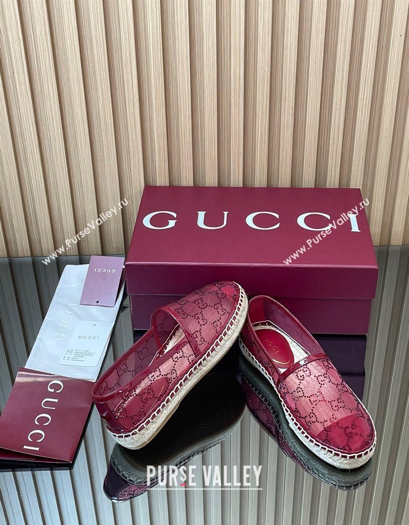 Gucci GG Strass Mesh Espadrilles Flat Ancora Red 2025 GG082805 (MD-250828073)