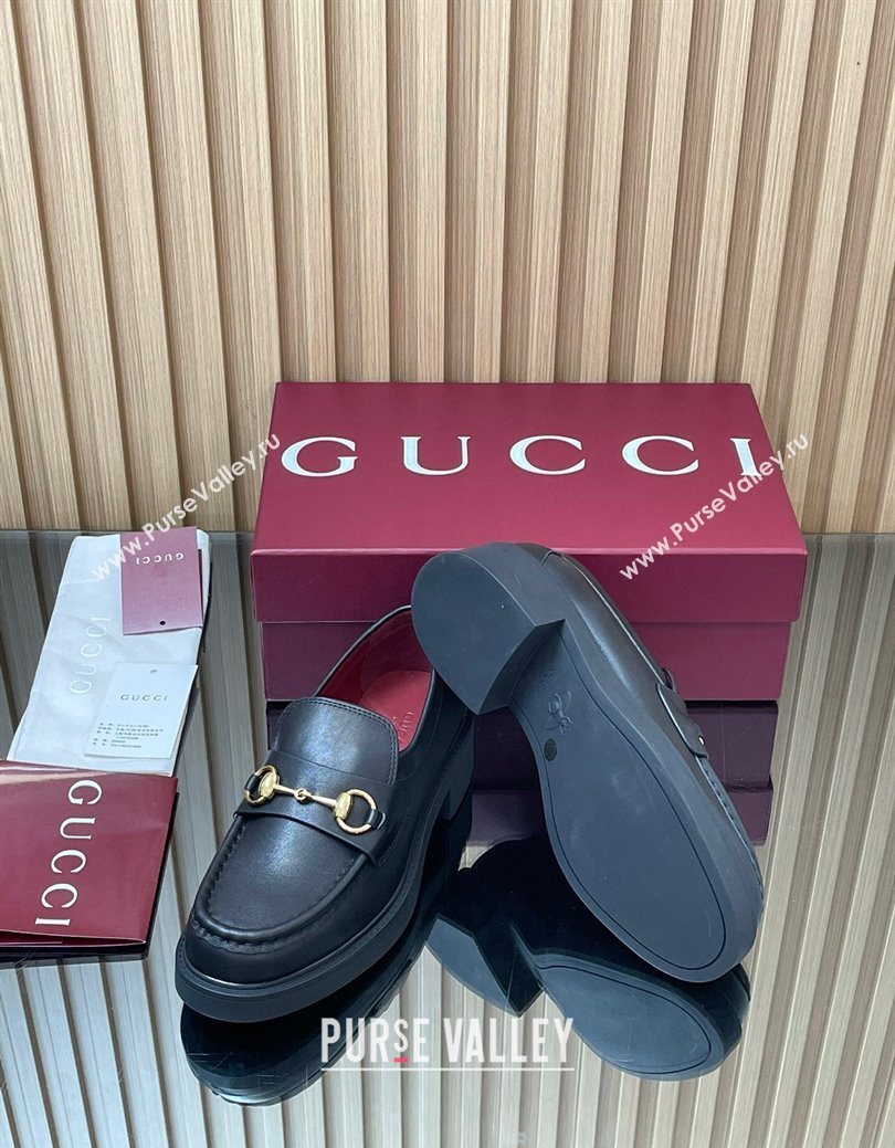 Gucci Calf Leather Loafers 4.5cm with Horsebit Black 2025 840725 (MD-250828094)