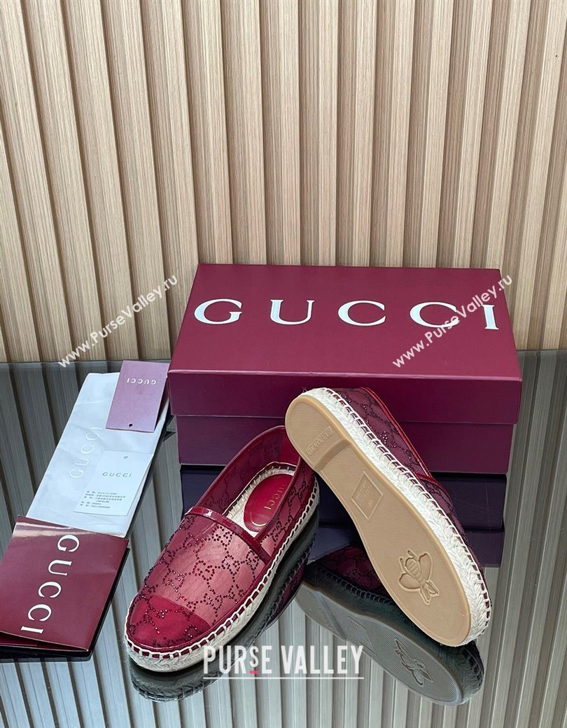 Gucci GG Strass Mesh Espadrilles Flat Ancora Red 2025 GG082805 (MD-250828073)