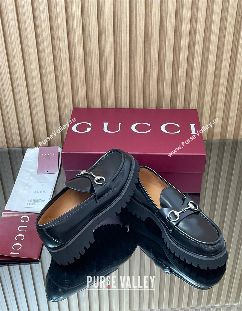 Gucci Leather Loafers 4.5cm with Horsebit Black 2025 GG123101 (MD-250828078)