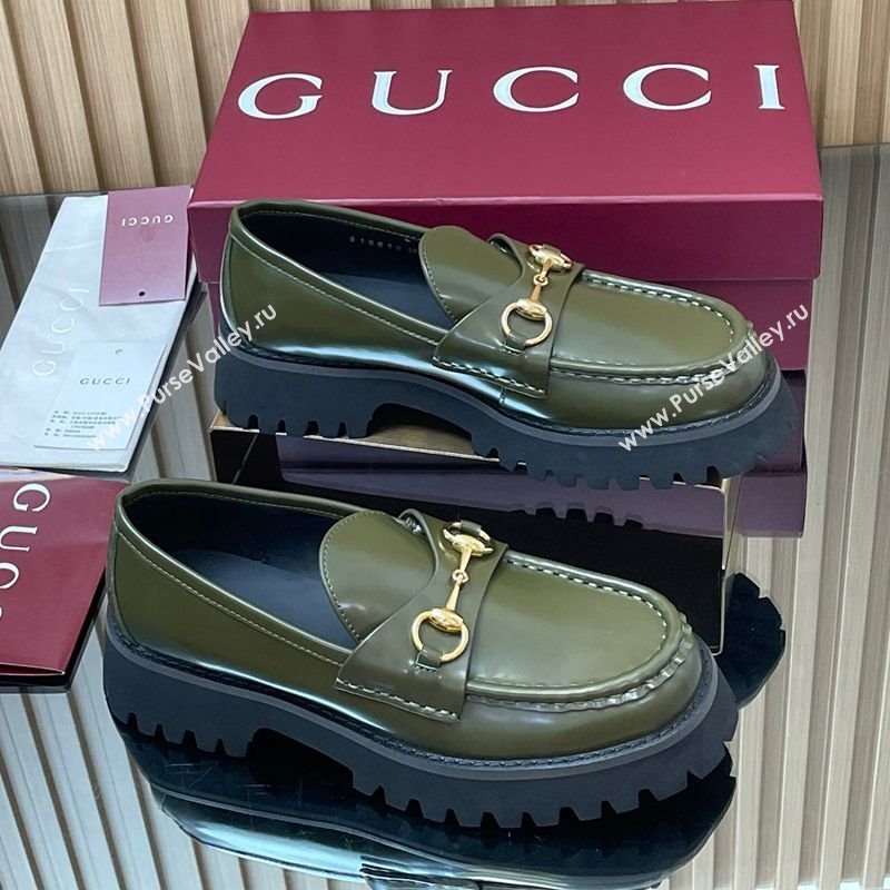 Gucci Leather Loafers 4.5cm with Horsebit Green 2025 GG123101 (MD-250828079)