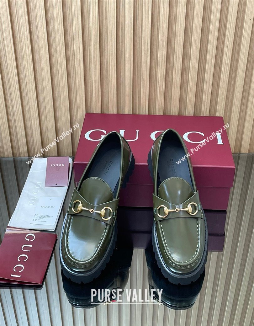 Gucci Leather Loafers 4.5cm with Horsebit Green 2025 GG123101 (MD-250828079)