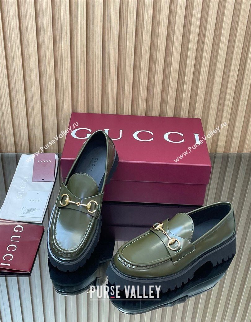 Gucci Leather Loafers 4.5cm with Horsebit Green 2025 GG123101 (MD-250828079)