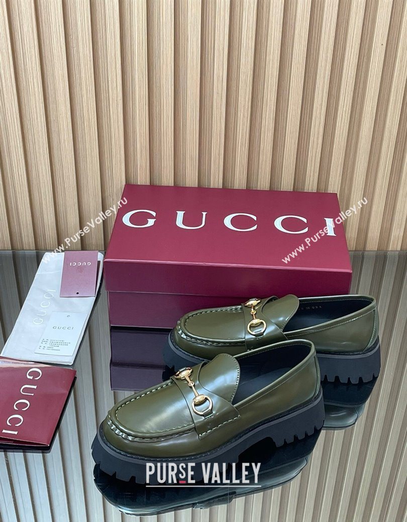 Gucci Leather Loafers 4.5cm with Horsebit Green 2025 GG123101 (MD-250828079)