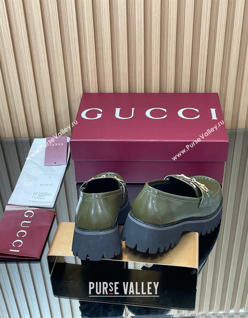 Gucci Leather Loafers 4.5cm with Horsebit Green 2025 GG123101 (MD-250828079)