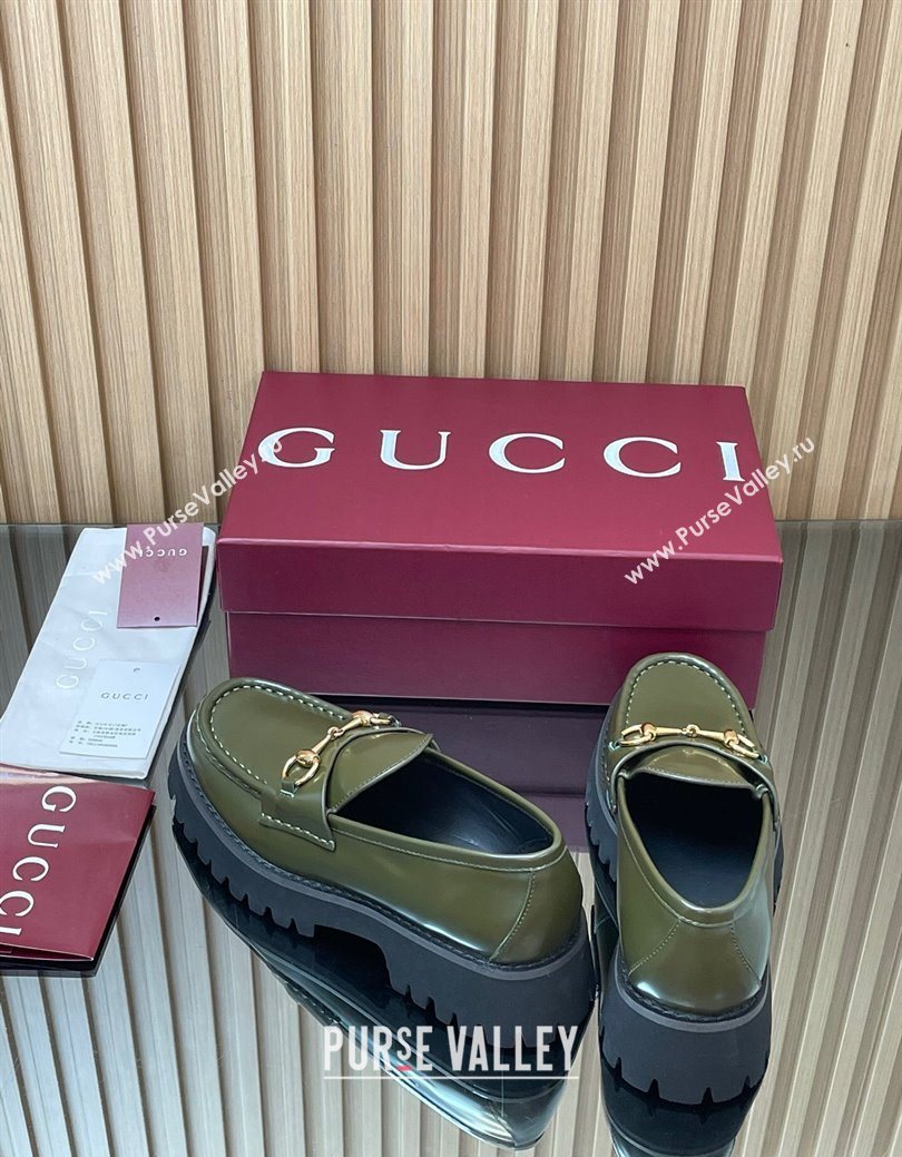 Gucci Leather Loafers 4.5cm with Horsebit Green 2025 GG123101 (MD-250828079)