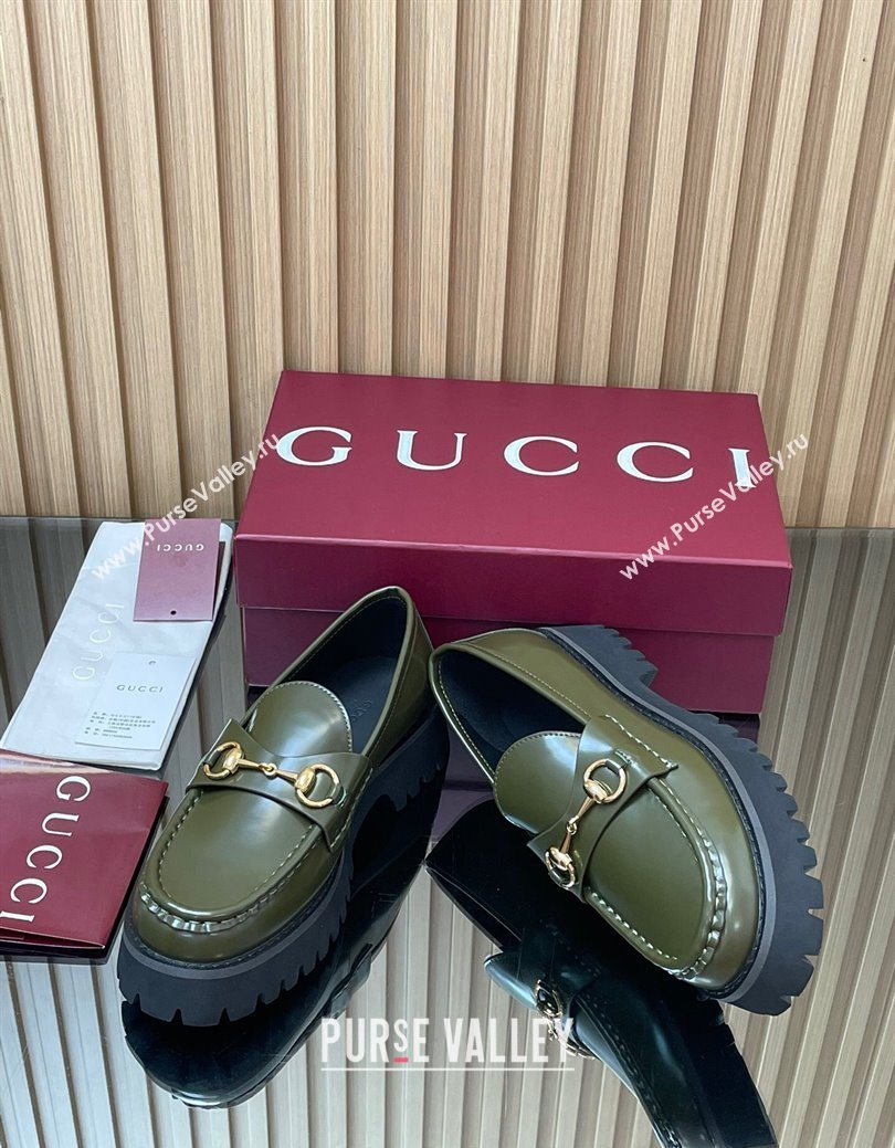 Gucci Leather Loafers 4.5cm with Horsebit Green 2025 GG123101 (MD-250828079)