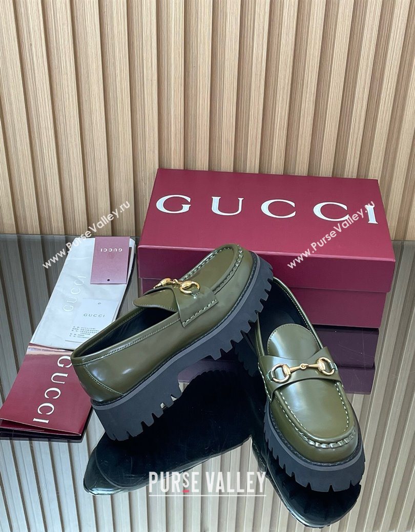 Gucci Leather Loafers 4.5cm with Horsebit Green 2025 GG123101 (MD-250828079)