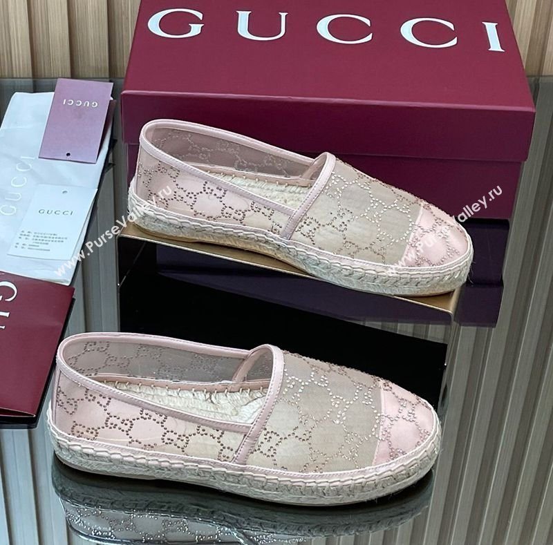 Gucci GG Strass Mesh Espadrilles Flat Light Pink 2025 GG082805 (MD-250828074)