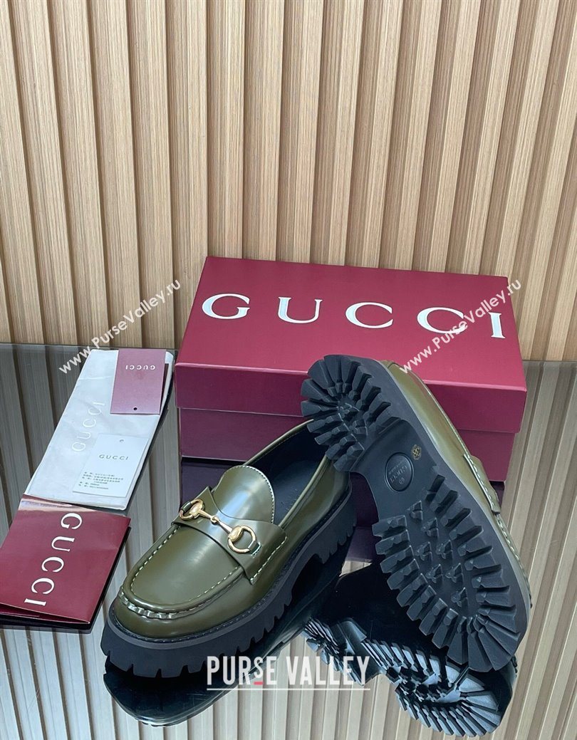 Gucci Leather Loafers 4.5cm with Horsebit Green 2025 GG123101 (MD-250828079)