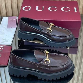 Gucci Leather Loafers 4.5cm with Horsebit Dark Brown 2025 GG123101 (MD-250828080)