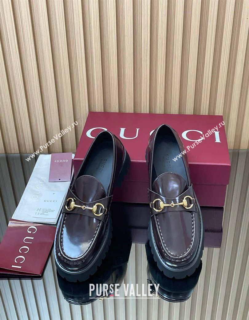 Gucci Leather Loafers 4.5cm with Horsebit Dark Brown 2025 GG123101 (MD-250828080)