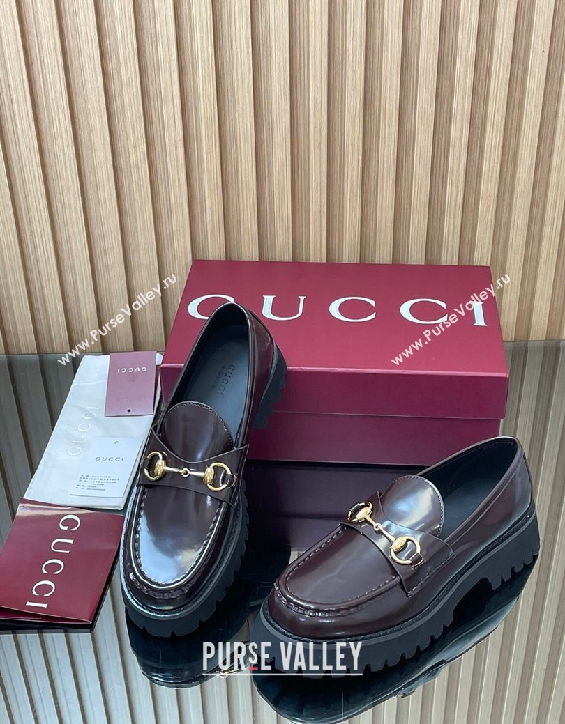 Gucci Leather Loafers 4.5cm with Horsebit Dark Brown 2025 GG123101 (MD-250828080)