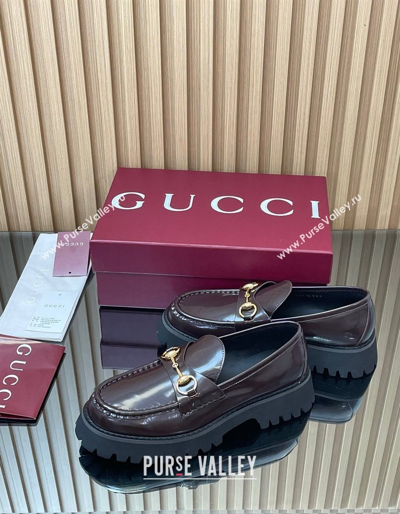 Gucci Leather Loafers 4.5cm with Horsebit Dark Brown 2025 GG123101 (MD-250828080)