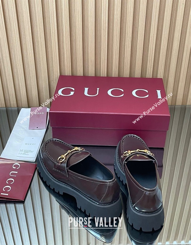 Gucci Leather Loafers 4.5cm with Horsebit Dark Brown 2025 GG123101 (MD-250828080)