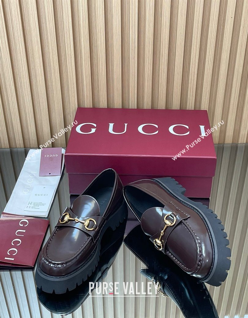 Gucci Leather Loafers 4.5cm with Horsebit Dark Brown 2025 GG123101 (MD-250828080)