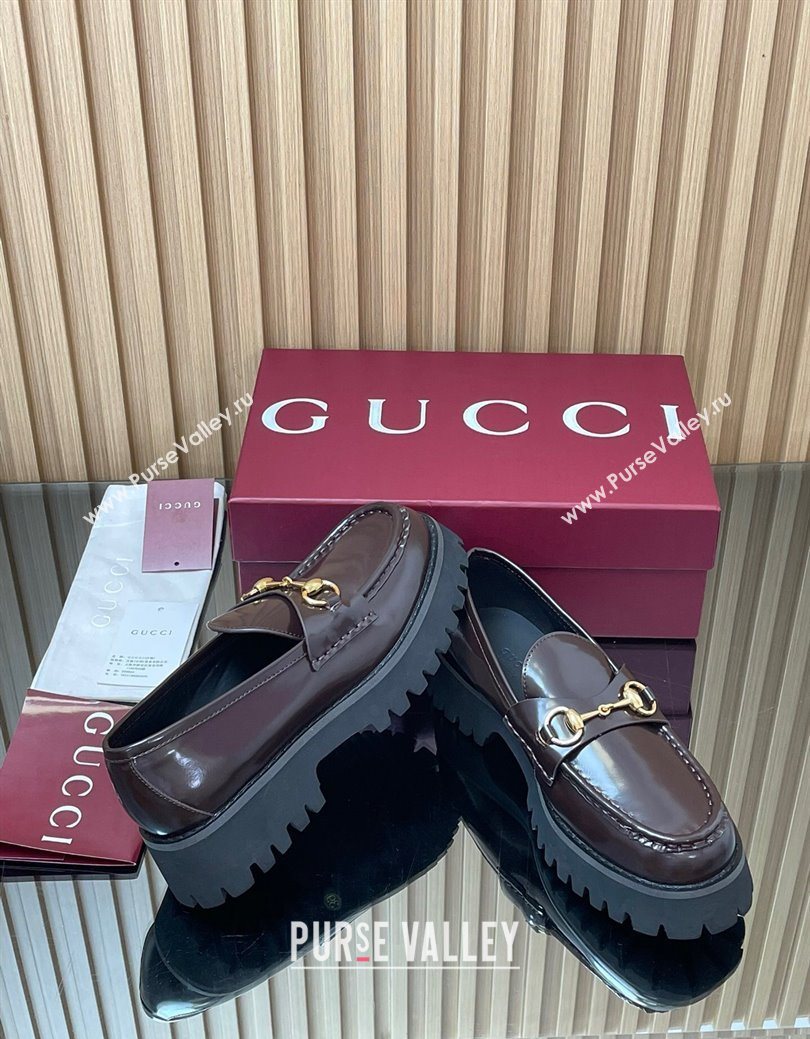 Gucci Leather Loafers 4.5cm with Horsebit Dark Brown 2025 GG123101 (MD-250828080)