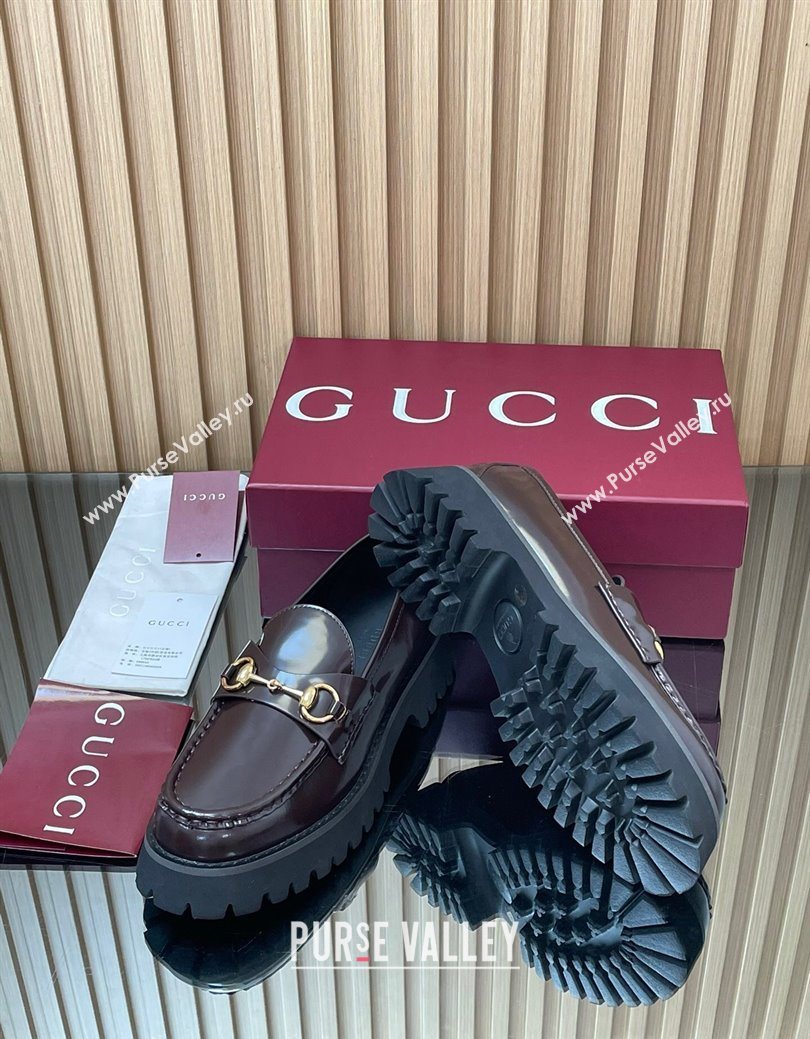 Gucci Leather Loafers 4.5cm with Horsebit Dark Brown 2025 GG123101 (MD-250828080)
