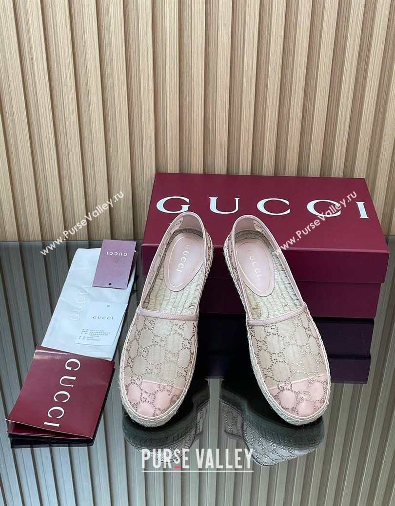 Gucci GG Strass Mesh Espadrilles Flat Light Pink 2025 GG082805 (MD-250828074)