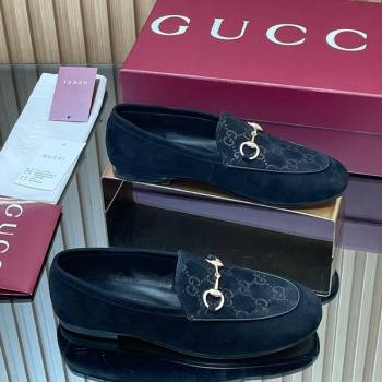 Gucci Jordaan GG Upper Suede Flat Loafers with Horsebit Black 2025 840725 (MD-250828095)