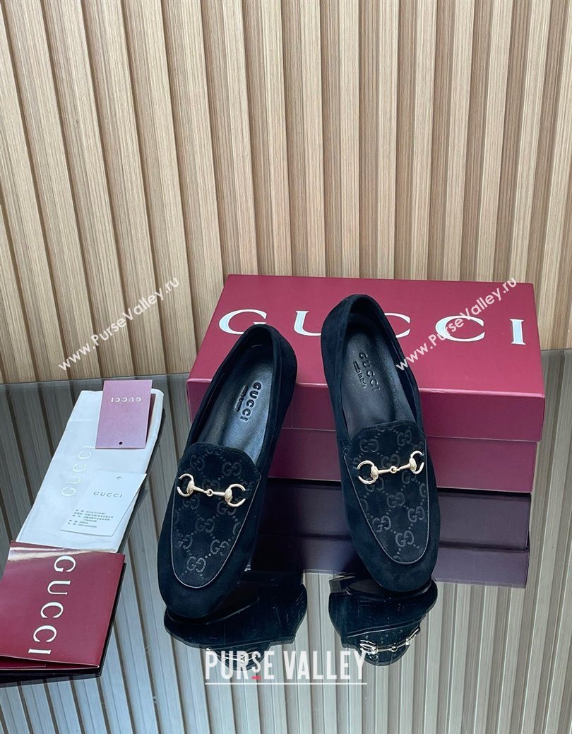 Gucci Jordaan GG Upper Suede Flat Loafers with Horsebit Black 2025 840725 (MD-250828095)
