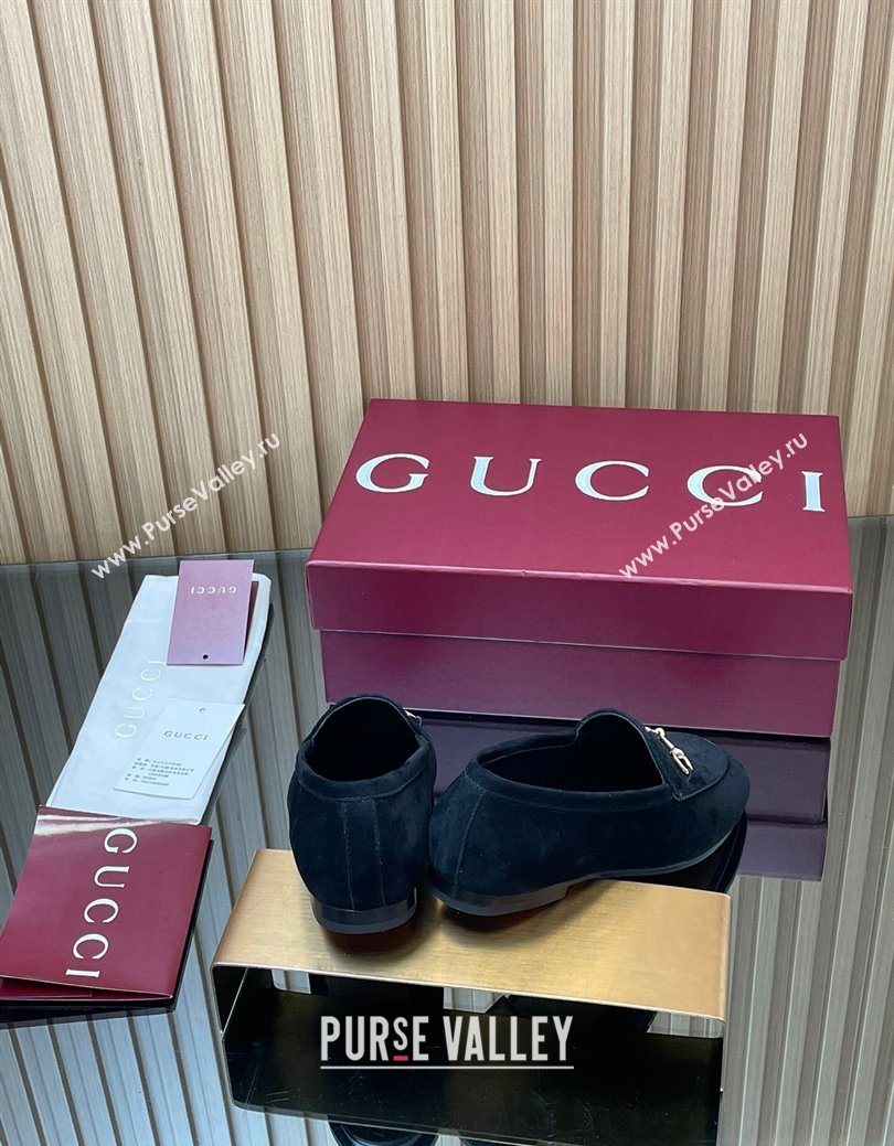 Gucci Jordaan GG Upper Suede Flat Loafers with Horsebit Black 2025 840725 (MD-250828095)