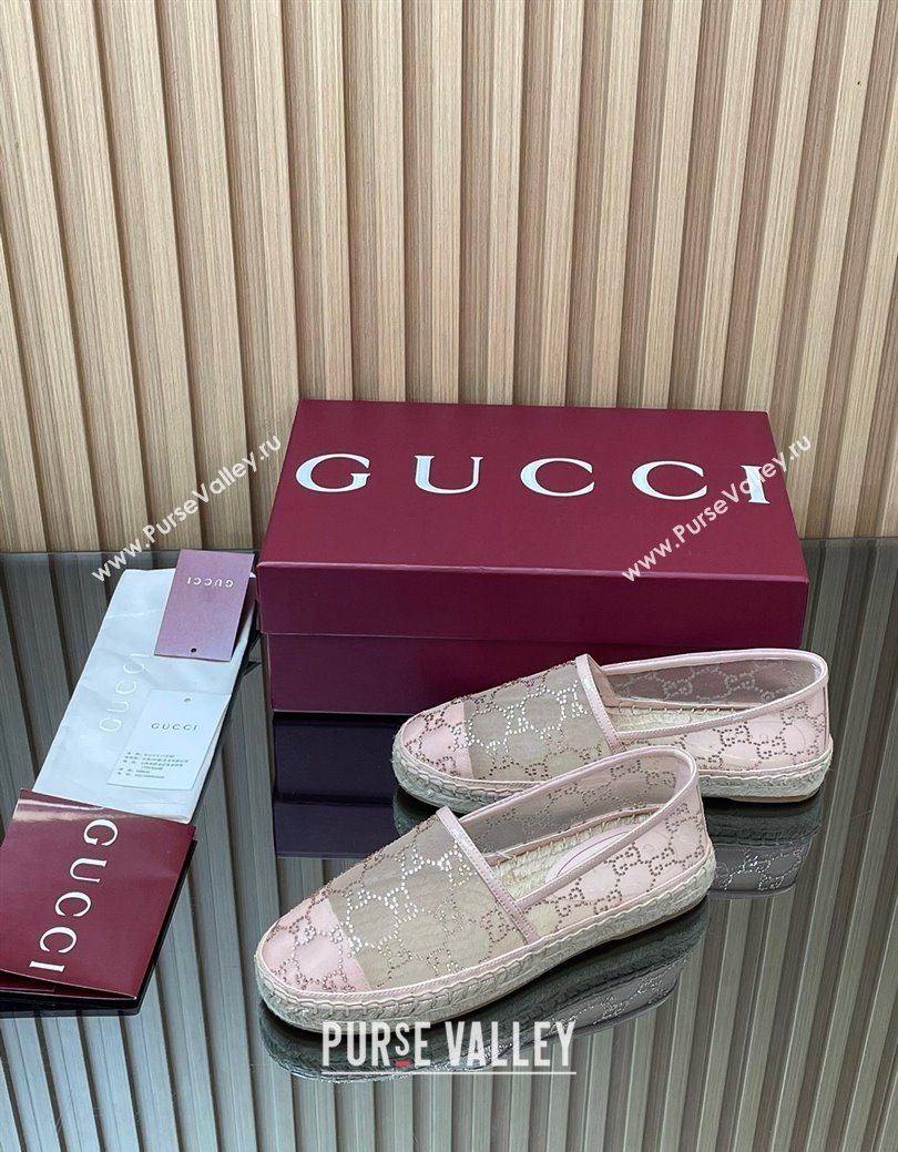 Gucci GG Strass Mesh Espadrilles Flat Light Pink 2025 GG082805 (MD-250828074)