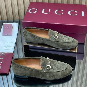 Gucci Jordaan GG Upper Suede Flat Loafers with Horsebit Green 2025 840725 (MD-250828096)