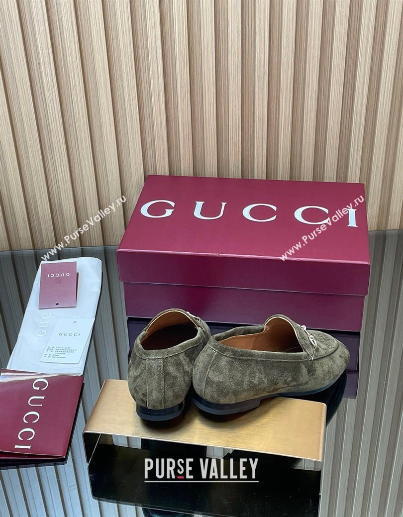 Gucci Jordaan GG Upper Suede Flat Loafers with Horsebit Green 2025 840725 (MD-250828096)