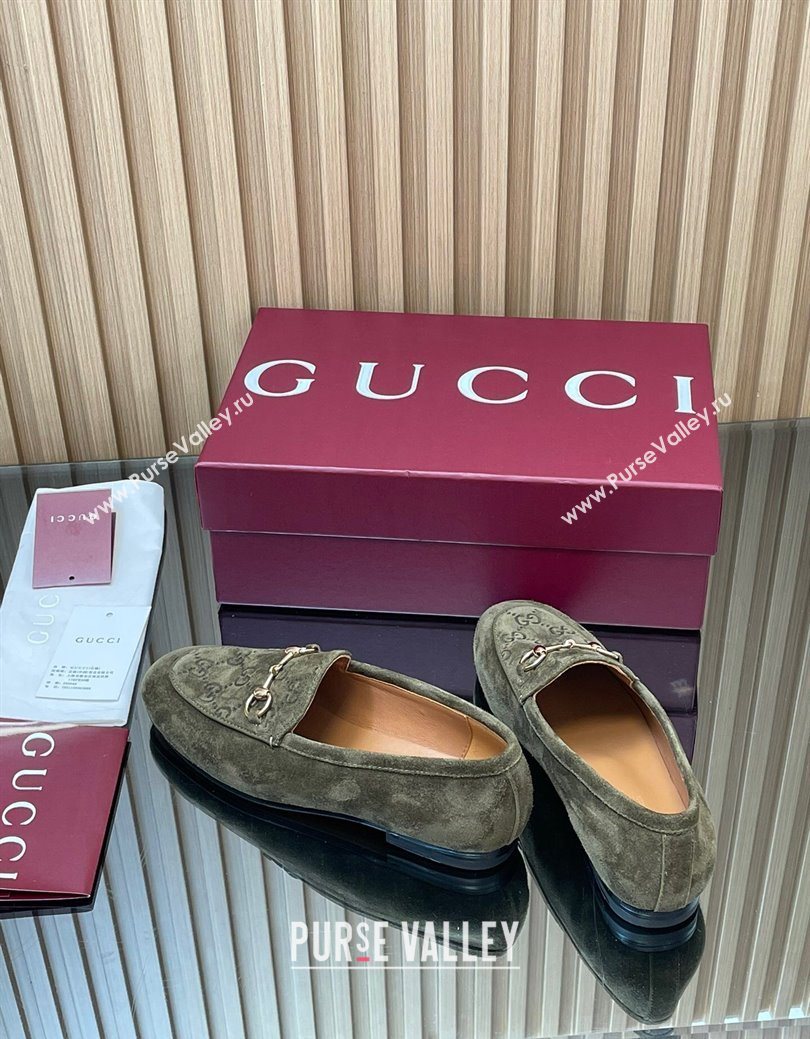 Gucci Jordaan GG Upper Suede Flat Loafers with Horsebit Green 2025 840725 (MD-250828096)