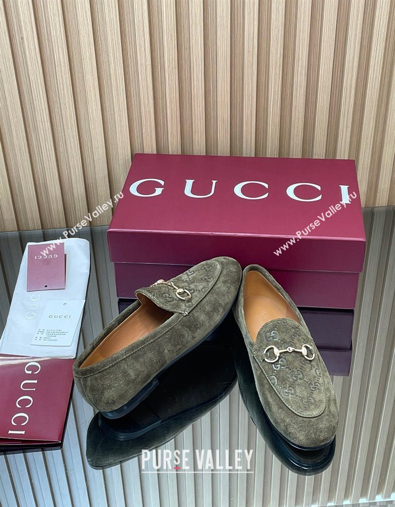 Gucci Jordaan GG Upper Suede Flat Loafers with Horsebit Green 2025 840725 (MD-250828096)