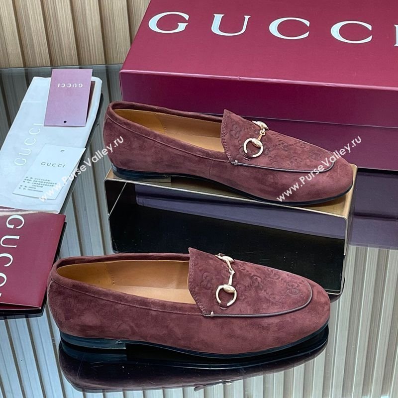 Gucci Jordaan GG Upper Suede Flat Loafers with Horsebit Dark Brown 2025 840725 (MD-250828097)