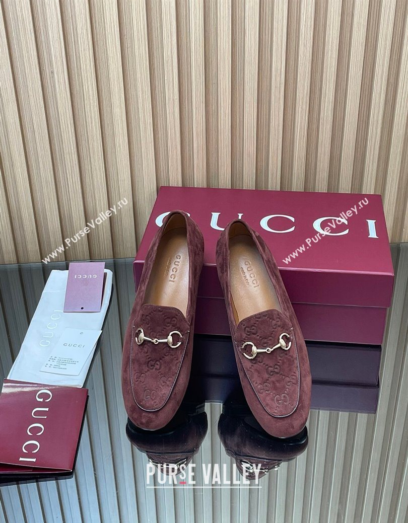 Gucci Jordaan GG Upper Suede Flat Loafers with Horsebit Dark Brown 2025 840725 (MD-250828097)