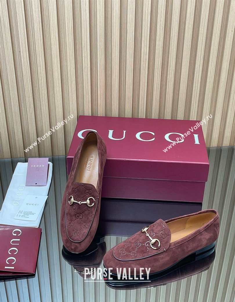 Gucci Jordaan GG Upper Suede Flat Loafers with Horsebit Dark Brown 2025 840725 (MD-250828097)