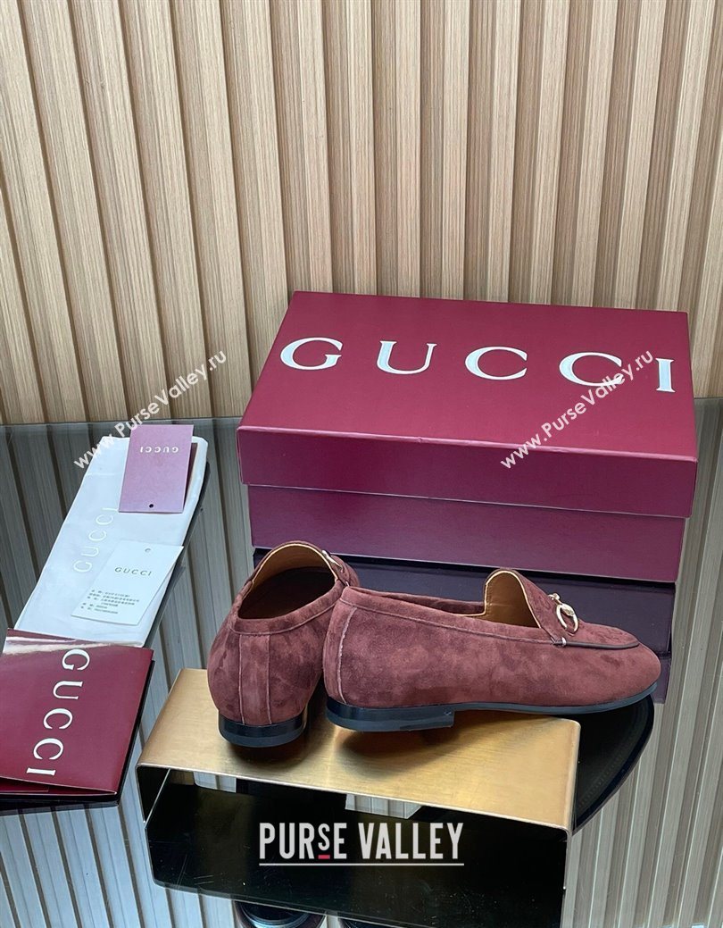 Gucci Jordaan GG Upper Suede Flat Loafers with Horsebit Dark Brown 2025 840725 (MD-250828097)