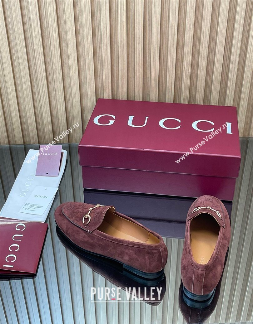 Gucci Jordaan GG Upper Suede Flat Loafers with Horsebit Dark Brown 2025 840725 (MD-250828097)