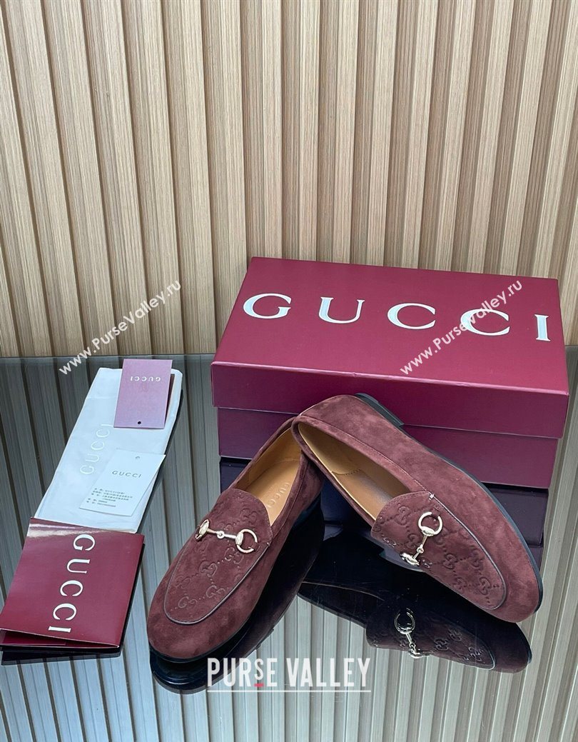 Gucci Jordaan GG Upper Suede Flat Loafers with Horsebit Dark Brown 2025 840725 (MD-250828097)