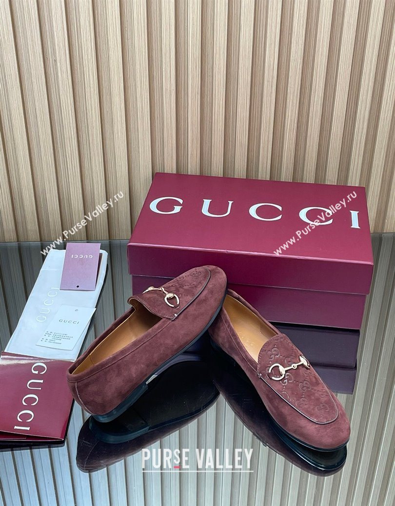 Gucci Jordaan GG Upper Suede Flat Loafers with Horsebit Dark Brown 2025 840725 (MD-250828097)