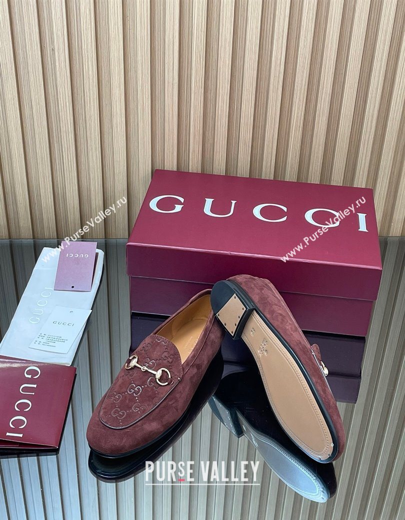 Gucci Jordaan GG Upper Suede Flat Loafers with Horsebit Dark Brown 2025 840725 (MD-250828097)