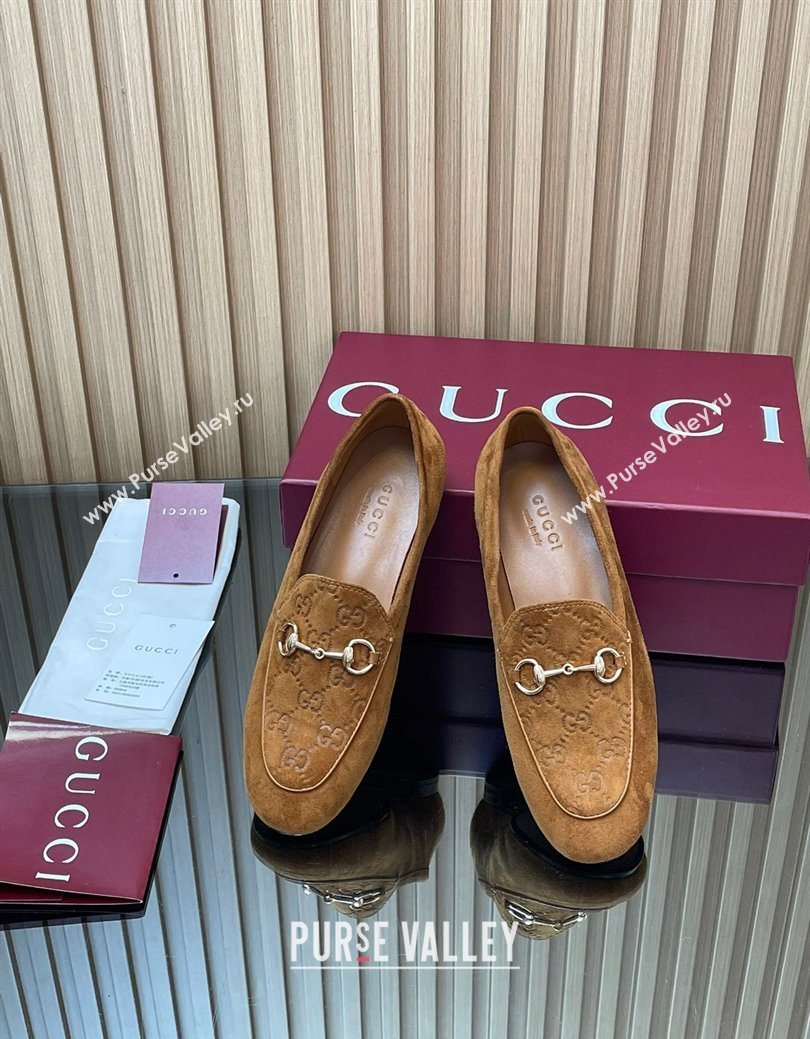 Gucci Jordaan GG Upper Suede Flat Loafers with Horsebit Light Brown 2025 840725 (MD-250828098)
