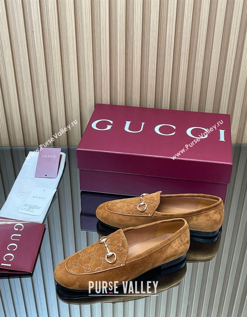 Gucci Jordaan GG Upper Suede Flat Loafers with Horsebit Light Brown 2025 840725 (MD-250828098)