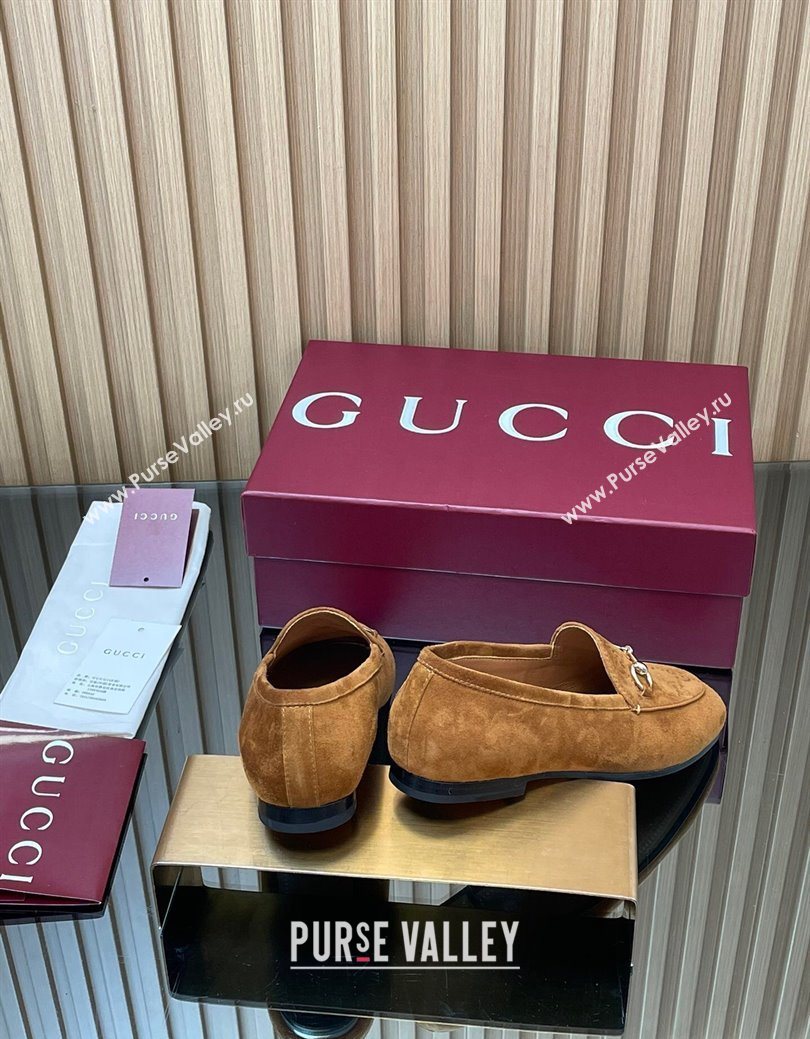 Gucci Jordaan GG Upper Suede Flat Loafers with Horsebit Light Brown 2025 840725 (MD-250828098)